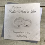 WHITE COTTON CARDS Rings to a Special Brother and Sister-in-Law Day Handmade Wedding Card, White, WB10,16cm x 16cm