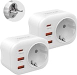 2Pc 20W Prise Usb Multiple, Multiprise Murale Charge Rapide 4 En 1 Pd Et Qc 3.0, Avec 2 Ports Usb Et 1 Port Usb-C Pour Allemagne, France, Espagne, Certification Ce Type E/F