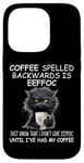 iPhone 14 Pro Coffee Spelled Backwards is Eeffoc Sign,Funny Cat Coffee Mug Case