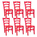 SUZY - Lot de 6 Chaises Laquées Rouge et Assises en Bois