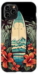 Coque pour iPhone 11 Pro Planche de surf vintage motif hibiscus plage palmiers