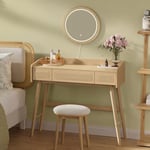 SONGMICS HOME Coiffeuse avec Tabouret de Maquillage, Table de Maquillage avec Éclairage, Pouf Rond, Style Bohème, pour Chambre, pour Chambre, Beige Chêne et Blanc Crème RVT107Y01