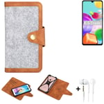 Felt Case + earphones for Samsung Galaxy A41 Cover light grey