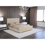 Lit coffre en velours beige 160x200 cm kapiton