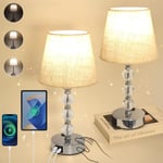 Bedside Table Lamps Set of 2, Crystal Touch Bedside Lamps for Bedrooms with USB