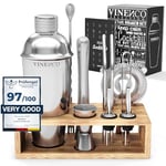 Cocktail Shaker Kit avec Support + Livre Cocktail + d'Accessoires Professionnel: INOX Qualité Extra, Bar Ensemble: Cuillère a Mélange Pilon Jigger Paille | Gin Mojito Martini Set Cadeau Femme Homme