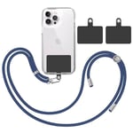 TBOC Pack: Cordon Collier Laniere Portable Universel [Bleu Foncé] + 2 [Patchs de Fixation Noir] Sangle de Suspension Amovible Réglable Résistante Compatible avec Toutes Téléphones Mobiles Smartphones