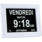 Gabrielle - 8' lcd Horloge Numérique Calendrier avec Date, Jour et Heure Horloge Alzheimer pour Les Seniors,C'est pour Les Parents (Blanc)