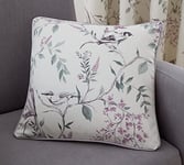 Dreams & Drapes - Coussin Naturel Floral et Oiseau (43 x 43 cm) – Garnissage Inclus – 100% Coton – Bord passepoilé – Coussin Violet Lavande avec Housse Incluse/Insert de Coussin – Rideaux Assortis