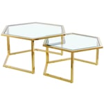 Lot de 2 tables basses Gigogne hexagona Gold et plateau verre transparent