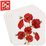 Lesser & Pavey Sarah Boddy Bee-Tanical Poppy Lot de 4 Dessous de Verre pour Bureau, Maison et Cuisine | Joli Ensemble de sous-Verres pour décoration de Maison, Dessous de Verre pour thé et café