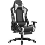 GTPLAYER Chaise Gaming Repose-Pieds Haut-Parleur Bluetooth Fauteuil Gamer Bleu Siège Ergonomique (Blanc)