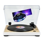 Tourne Disque Platine vinyle Thomson TT301 - BOIS/BLANC - 33/45 trs, Lecture/retour du bras auto. Jeu Lumière OVNI couleurs LED