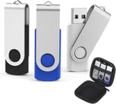 Clé Usb 16Go, Lot De 3 Clef Usb 2.0 16Go Muisque Flash Drive,16Gb Mémoire Stick Clef Usb Pour Ordinateur Autoradio Télévision Console De Jeux Avec Sacoche À Fermeture Eclair(Noir/Bleu/Blanc)[Q2919]