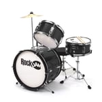 RockJam RJ103-BK 3-Piece Junior Drum Set with Crash Cymbal, Drumsticks - Black