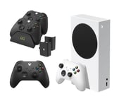 Microsoft Xbox Series S (512 GB), Additional Black Controller & VS2881 Xbox Series X/S & Xbox One Twin Docking Station (Black) Bundle, White