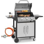 Klarstein Barbecue Gaz Camping 3 Brûleurs à Gaz, Plancha au Gaz 3 Anneaux de 10.8 kW, Gril à Gaz en Acier Inoxydable, BBQ Exterieur avec Feu a Gaz,