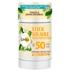 LOVEA - Stick Solaire FPS 50 - Haute Protection Visage & Zones Sensibles - Monoï De Tahiti - Protection UVA/UVB - Fini Invisible & Résistant À L'Eau - Vegan - Fabriqué En France - 40 g