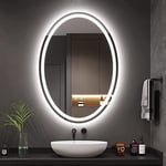 Dripex Miroir Salle de Bain avec Éclairage, 50x70cm Miroir Mural Ovale, Dimmable à 3 Couleurs de Lumière, Miroir de Maquillage Réglable avec Éclairage, Anti-Buée (Dimmable + 3 Couleurs)