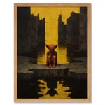 Nosferatu Lair Conceptual Art Oil Painting Yellow Sky Castle Ruins Red Demon Water Reflection Art Print Framed Poster Wall Decor 12x16 inch