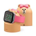 elago | LINE Friends W2 Charger Stand Compatible with All Apple Watch Series Ultra 2&1/10/9/8/SE2/7/6/SE/5/4/3/2/1 (49mm, 46mm, 45mm, 44mm, 42mm, 41mm, 40mm, 38mm), Nightstand Mode (CHOCO)