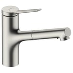 hansgrohe Zesis M33 Mitigeur de cuisine 150 avec douchette extractible 2 jets, sBox, aspect acier inox, 74803800