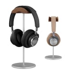 Micool Support pour casque, en aluminium et bois, accessoire de casque de jeu, support pour casque supra-auriculaire avec base lourde (argent)