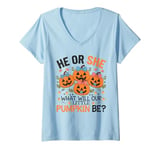 Womens He or She What Will Our Little Pumpkin Be Baby Pregnancy V-Neck T-Shirt