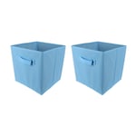 2 PCS Folding Storage Boxes with Handle, Foldable Canvas Organiser Cube Basket Bin Storage Unit for Nursery Wardrobe Kids Room, Sky Blue