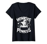 Womens Honkus Ponkus Funny Duck Witch Halloween Magic V-Neck T-Shirt