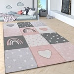 Tapis Enfant Chambre Pastel 3D Nuages Étoiles Arc-en-ciel 200 cm rond, Pink 6 - Paco Home