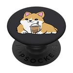 Kawaii Corgi Bubble Tea Cute Welsh Corgi Pearl Milk Tea PopSockets PopGrip - Support et Grip pour Smartphone/Tablette avec un Top Interchangeable