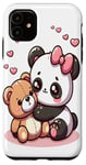 Coque pour iPhone 11 Adorable panda et ours en peluche câlins style kawaii