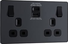 BG Electric Evolution Prise de Courant Double Interrupteur 13 A + USB C 30 W + USB A 2,1 A Gris Mat (Noir)