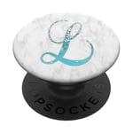 Silver Aqua Blue Letter L Initial Monogram, White Gray, Cute PopSockets PopGrip: Swappable Grip for Phones & Tablets PopSockets Adhesive PopGrip