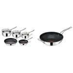 Tefal Jamie Oliver Cook's Direct Stainless Steel Frying Pan, 5 Piece Cookware Set, Non-Stick Coating, E304S544 & Jamie Oliver Cook's Classics Stainless Steel Wok Pan, 30 cm, Non-Stick Coating