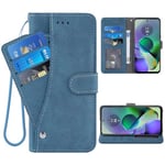 ELISORLI Phone Cover for Motorola Moto G54 5G Wallet Case Wrist Strap Lanyard Slot Mobile Stand Leather Credit Card Holder Magnetic Flip Folio Purse Cell Accessories G54 XT-2343-1 Girls Women Blue