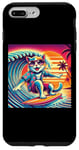 Coque pour iPhone 7 Plus/8 Plus Chat amusant surfeur hawaïen coucher de soleil tropical paradis surfeur