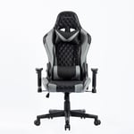 Chaise gaming, siège de bureau avec hauteur, support lombaire et accoudoir 3D réglable, rotation 360° - Gris