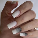 Long Square Fake Nials and Flowers Nail Tips Fashion False Nails  Women Girls