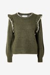 Selected FEMME - Tröja slfAlva Frills LS Knit O-neck - Grön