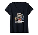 Womens Marvel Guardians Of The Galaxy Rocket Circle Portrait V-Neck T-Shirt