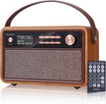 Rétro D1 Enceinte Dab/FM Radio Wireless BT Réveil de Chevet avec Fonction de Veille Extérieur Rustique, Rechargeable sur Secteur et USB, Compatible avec Carte TF, AUX et USB