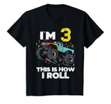 Youth Im 3 How I Roll Monster Truck Cute 3rd Birthday Boys Gift T-Shirt