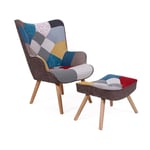 Paris Prix - Fauteuil Scandinave & Pouf Patchwork 'Orle' 98cm Multicolore