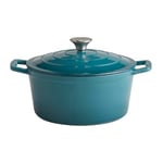 APS 88313 5 Stars Cocotte en fonte avec couvercle compatible induction et four avec support de couvercle Ø 25 cm 4 l Turquoise