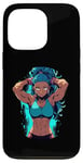 Coque pour iPhone 13 Pro Blue Hair Dark Skin Fitness Modèle Posant Illustration