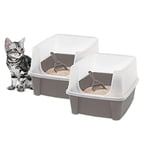 Iris Ohyama, Bac a Litiere pour Chat avec Pelle, Lot de 2, Beige, Nettoyage Facile, Maison de Toilette, Rebords Amovibles, Pour Chats Adultes, Chatons, Lapins, Sans BPA, Ouverture en haut, CLH-12