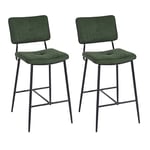 MEUBLE COSY Lot de 2 Tabouret de Bar avec Dossier et Repose-Pieds, Siège Rembourrés de 69 cm de Haut, Cadre en métal, Chaises Hautes en Tissu, Style Industriel, Vert