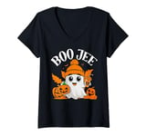 Womens Boo-Jee Ghost Halloween Spooky Season V-Neck T-Shirt